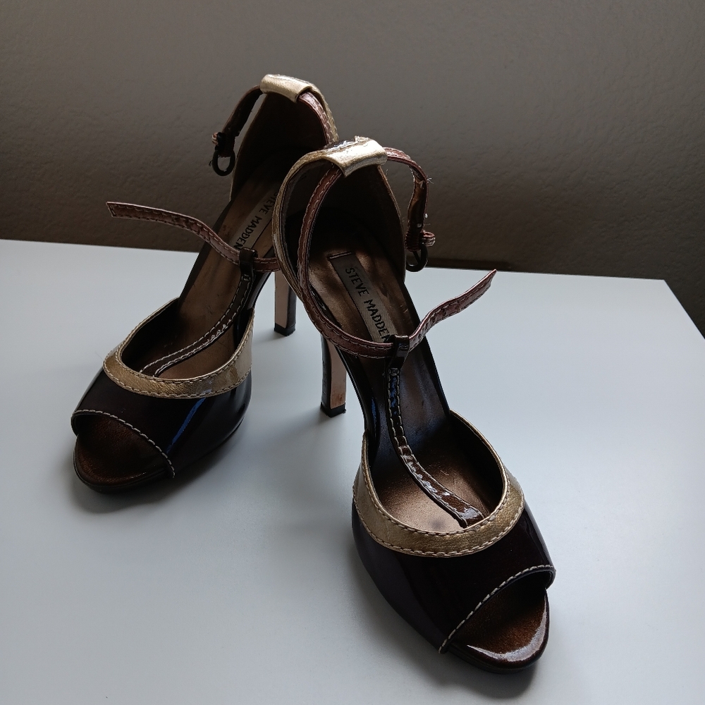 STEVE MADDEN Metalic Four-Tone Brown, Burgandy, Rose & Gold Heels